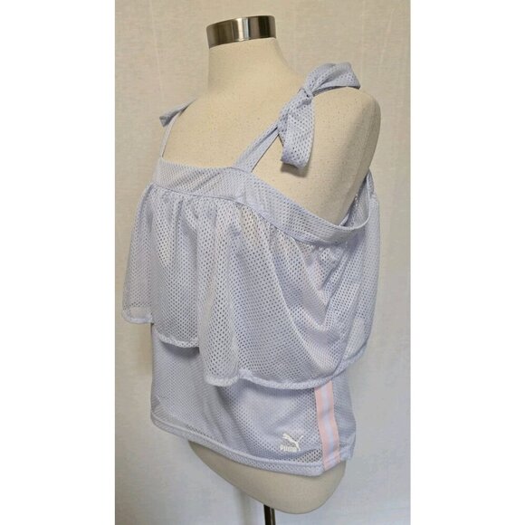 Puma Womens Off The Shoulder Mesh Shirt Size Large Light Purple - Picture 1 of 6